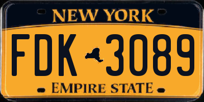NY license plate FDK3089