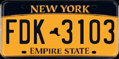 NY license plate FDK3103