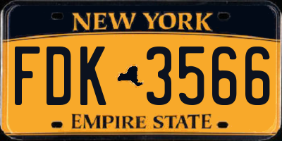 NY license plate FDK3566