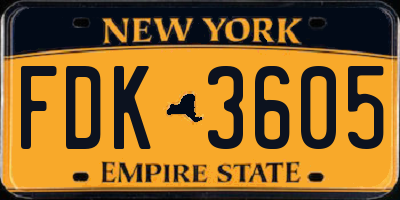 NY license plate FDK3605
