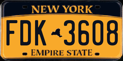 NY license plate FDK3608