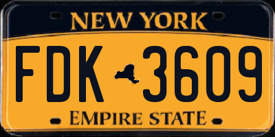 NY license plate FDK3609