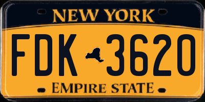 NY license plate FDK3620