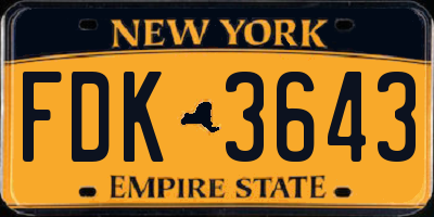 NY license plate FDK3643