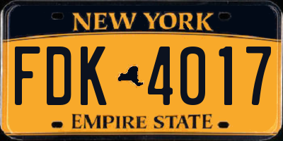 NY license plate FDK4017