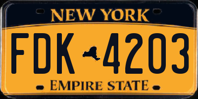 NY license plate FDK4203