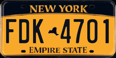 NY license plate FDK4701