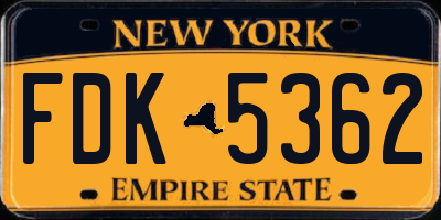 NY license plate FDK5362