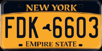 NY license plate FDK6603