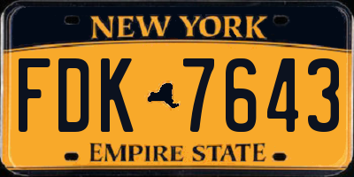NY license plate FDK7643