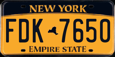 NY license plate FDK7650