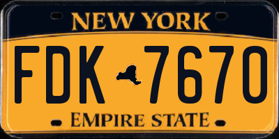 NY license plate FDK7670