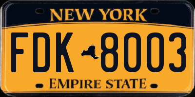 NY license plate FDK8003
