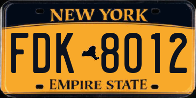 NY license plate FDK8012