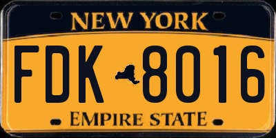 NY license plate FDK8016