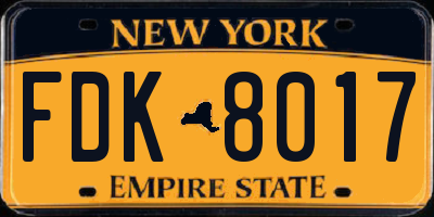 NY license plate FDK8017