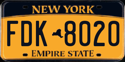 NY license plate FDK8020