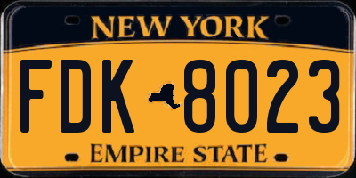 NY license plate FDK8023