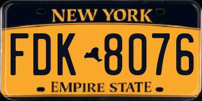 NY license plate FDK8076