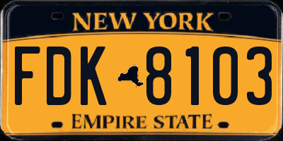 NY license plate FDK8103