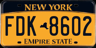 NY license plate FDK8602