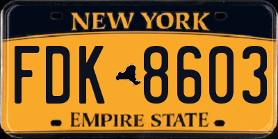 NY license plate FDK8603