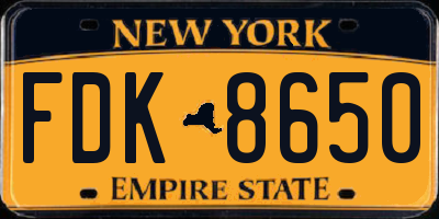 NY license plate FDK8650