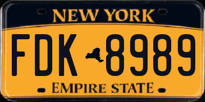 NY license plate FDK8989