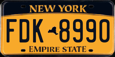 NY license plate FDK8990