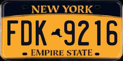 NY license plate FDK9216