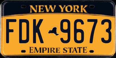 NY license plate FDK9673