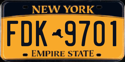 NY license plate FDK9701