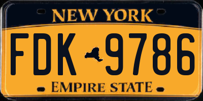 NY license plate FDK9786