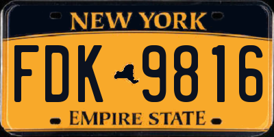 NY license plate FDK9816