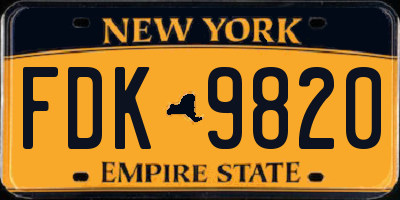 NY license plate FDK9820