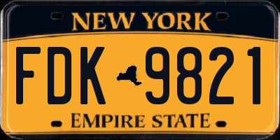 NY license plate FDK9821