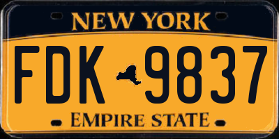 NY license plate FDK9837