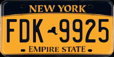 NY license plate FDK9925