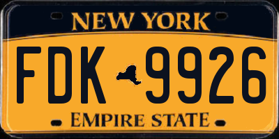 NY license plate FDK9926