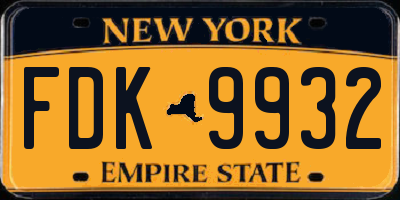 NY license plate FDK9932
