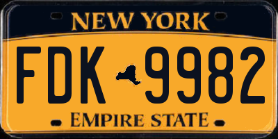 NY license plate FDK9982
