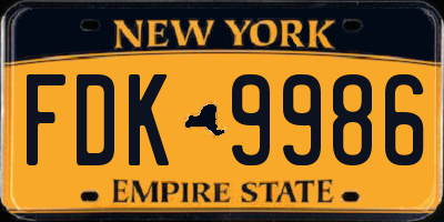 NY license plate FDK9986