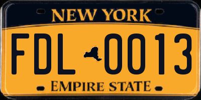 NY license plate FDL0013