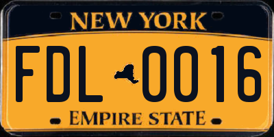 NY license plate FDL0016