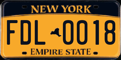NY license plate FDL0018