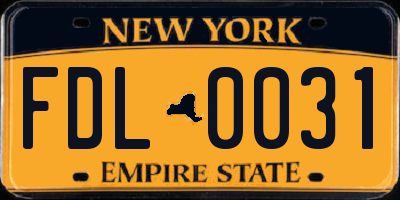 NY license plate FDL0031