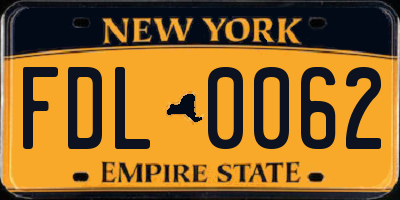 NY license plate FDL0062
