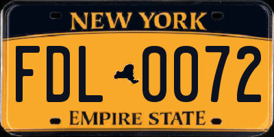 NY license plate FDL0072
