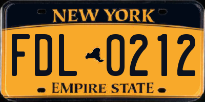 NY license plate FDL0212