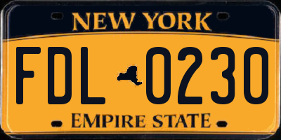 NY license plate FDL0230